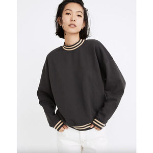 Madewell Cotton Stripe-Trim Studio Mockneck Sweatshirt (fits like an XS)